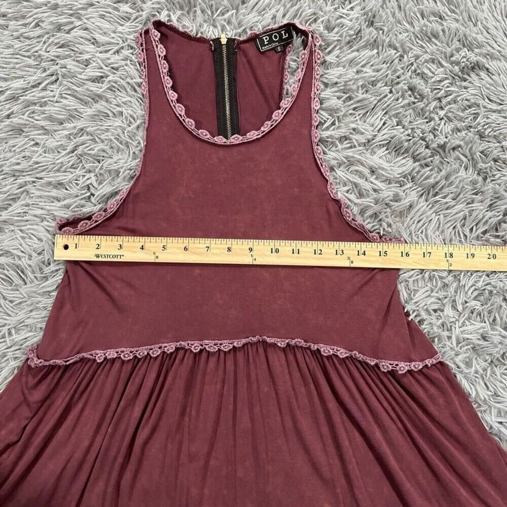 POL Womens Tunic Tank Top Lace Trim Stone Wash Peplum Small Burgundy - Picture 6 of 10